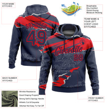 Загрузить изображение в средство просмотра галереи, Custom Stitched Navy Fire Red 3D Pattern Design Torn Paper Style Sports Pullover Sweatshirt Hoodie
