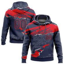 Загрузить изображение в средство просмотра галереи, Custom Stitched Navy Fire Red 3D Pattern Design Torn Paper Style Sports Pullover Sweatshirt Hoodie
