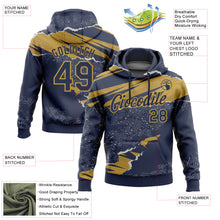 Загрузить изображение в средство просмотра галереи, Custom Stitched Navy Old Gold 3D Pattern Design Torn Paper Style Sports Pullover Sweatshirt Hoodie
