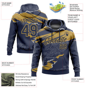 Custom Stitched Navy Old Gold 3D Pattern Design Torn Paper Style Sports Pullover Sweatshirt Hoodie