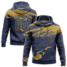 Загрузить изображение в средство просмотра галереи, Custom Stitched Navy Old Gold 3D Pattern Design Torn Paper Style Sports Pullover Sweatshirt Hoodie
