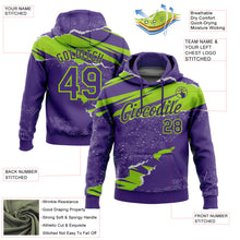 Загрузить изображение в средство просмотра галереи, Custom Stitched Purple Neon Green 3D Pattern Design Torn Paper Style Sports Pullover Sweatshirt Hoodie
