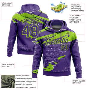 Custom Stitched Purple Neon Green 3D Pattern Design Torn Paper Style Sports Pullover Sweatshirt Hoodie