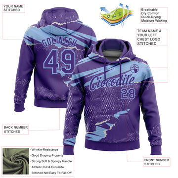 Custom Stitched Purple Light Blue 3D Pattern Design Torn Paper Style Sports Pullover Sweatshirt Hoodie