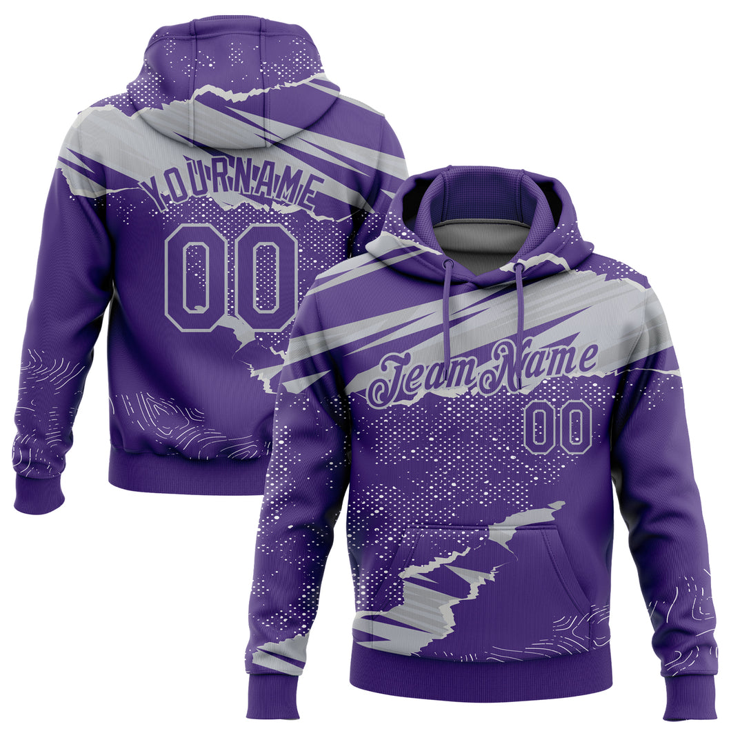 Custom Stitched Purple Gray 3D Pattern Design Torn Paper Style Sports Pullover Sweatshirt Hoodie