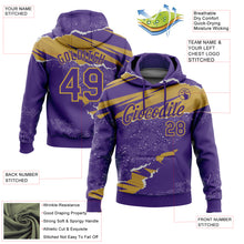 Загрузить изображение в средство просмотра галереи, Custom Stitched Purple Old Gold 3D Pattern Design Torn Paper Style Sports Pullover Sweatshirt Hoodie
