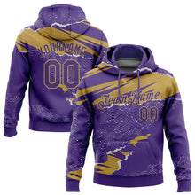 Загрузить изображение в средство просмотра галереи, Custom Stitched Purple Old Gold 3D Pattern Design Torn Paper Style Sports Pullover Sweatshirt Hoodie
