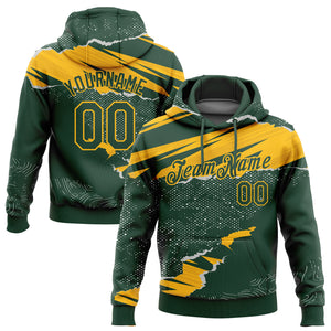 Custom Stitched Green Gold 3D Pattern Design Torn Paper Style Sports Pullover Sweatshirt Hoodie