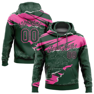 Custom Stitched Green Pink 3D Pattern Design Torn Paper Style Sports Pullover Sweatshirt Hoodie