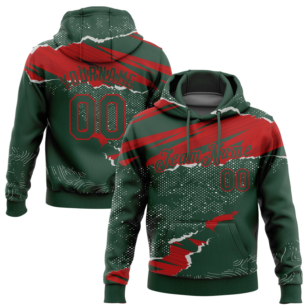 Custom Stitched Green Red 3D Pattern Design Torn Paper Style Sports Pullover Sweatshirt Hoodie