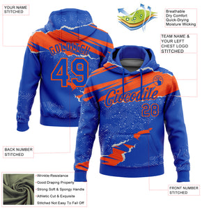 Custom Stitched Thunder Blue Orange 3D Pattern Design Torn Paper Style Sports Pullover Sweatshirt Hoodie