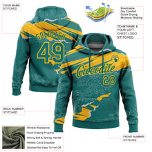 Загрузить изображение в средство просмотра галереи, Custom Stitched Teal Gold 3D Pattern Design Torn Paper Style Sports Pullover Sweatshirt Hoodie
