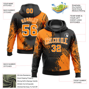 Custom Stitched Black Bay Orange-White 3D Pattern Design Abstract Brush Stroke Sports Pullover Sweatshirt Hoodie