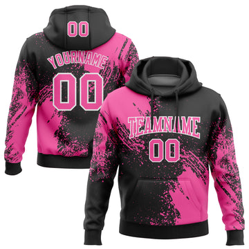 Custom Stitched Black Pink-White 3D Pattern Design Abstract Brush Stroke Sports Pullover Sweatshirt Hoodie