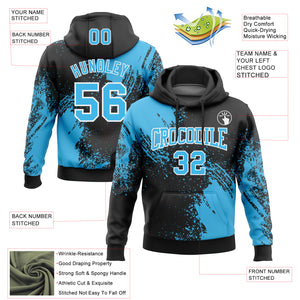 Custom Stitched Black Sky Blue-White 3D Pattern Design Abstract Brush Stroke Sports Pullover Sweatshirt Hoodie