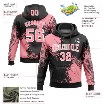 Custom Stitched Black Medium Pink-White 3D Pattern Design Abstract Brush Stroke Sports Pullover Sweatshirt Hoodie