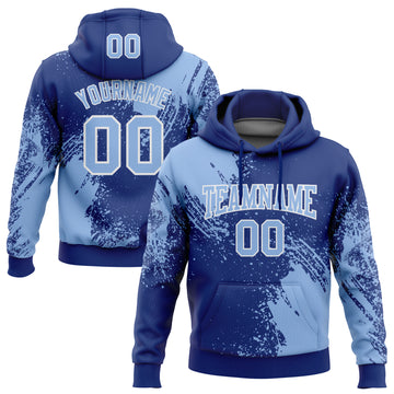 Custom Stitched Royal Light Blue-White 3D Pattern Design Abstract Brush Stroke Sports Pullover Sweatshirt Hoodie