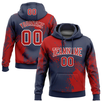 Custom Stitched Navy Red-White 3D Pattern Design Abstract Brush Stroke Sports Pullover Sweatshirt Hoodie