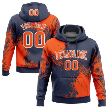 Custom Stitched Navy Orange-White 3D Pattern Design Abstract Brush Stroke Sports Pullover Sweatshirt Hoodie