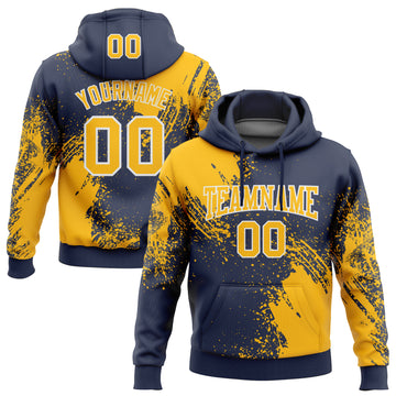 Custom Stitched Navy Gold-White 3D Pattern Design Abstract Brush Stroke Sports Pullover Sweatshirt Hoodie