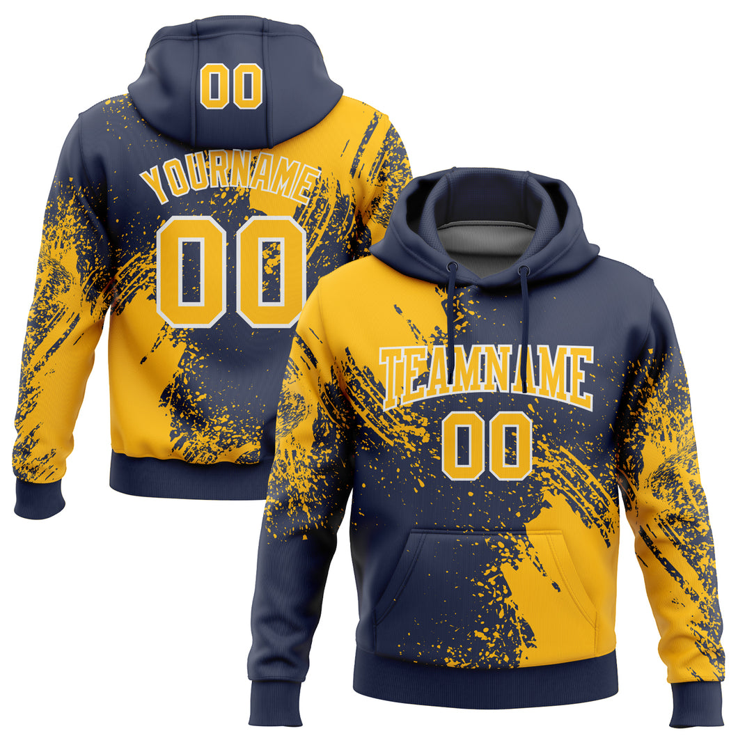 Custom Stitched Navy Gold-White 3D Pattern Design Abstract Brush Stroke Sports Pullover Sweatshirt Hoodie