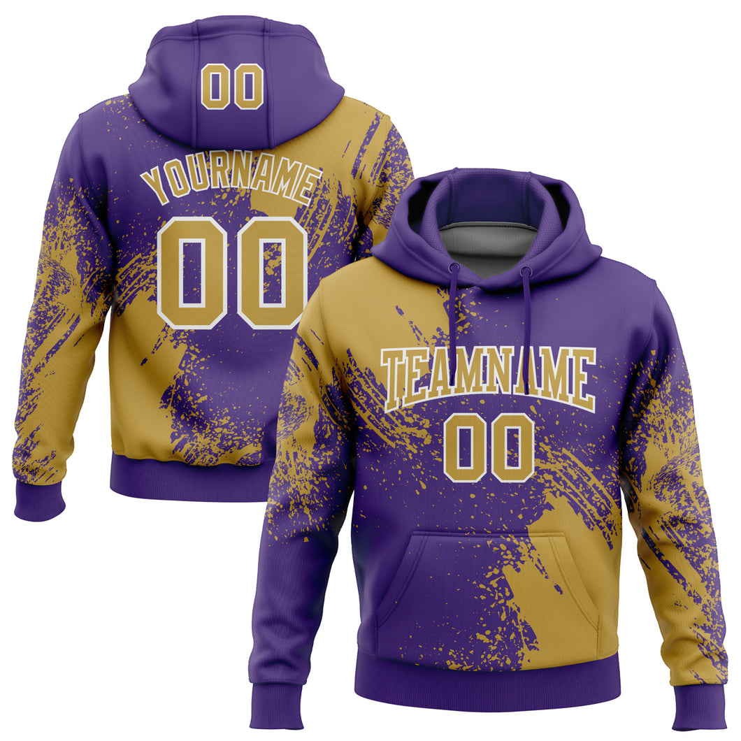 Custom Stitched Purple Old Gold-White 3D Pattern Design Abstract Brush Stroke Sports Pullover Sweatshirt Hoodie