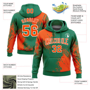 Custom Stitched Kelly Green Orange-White 3D Pattern Design Abstract Brush Stroke Sports Pullover Sweatshirt Hoodie