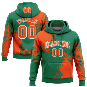 Custom Stitched Kelly Green Orange-White 3D Pattern Design Abstract Brush Stroke Sports Pullover Sweatshirt Hoodie