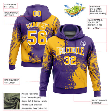 Custom Stitched Purple Gold-White 3D Pattern Design Abstract Brush Stroke Sports Pullover Sweatshirt Hoodie