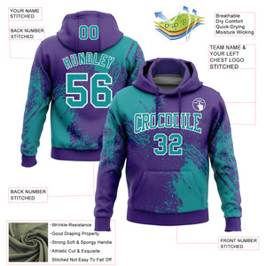 Custom Stitched Purple Teal-White 3D Pattern Design Abstract Brush Stroke Sports Pullover Sweatshirt Hoodie