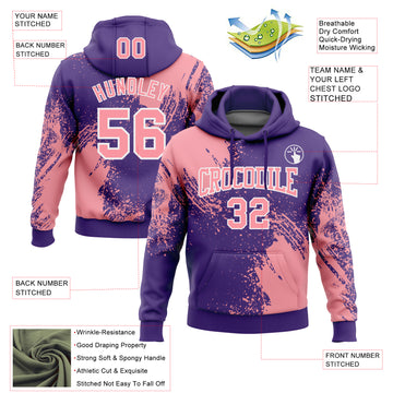 Custom Stitched Purple Medium Pink-White 3D Pattern Design Abstract Brush Stroke Sports Pullover Sweatshirt Hoodie