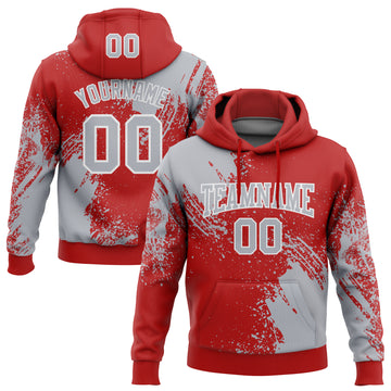 Custom Stitched Red Gray-White 3D Pattern Design Abstract Brush Stroke Sports Pullover Sweatshirt Hoodie