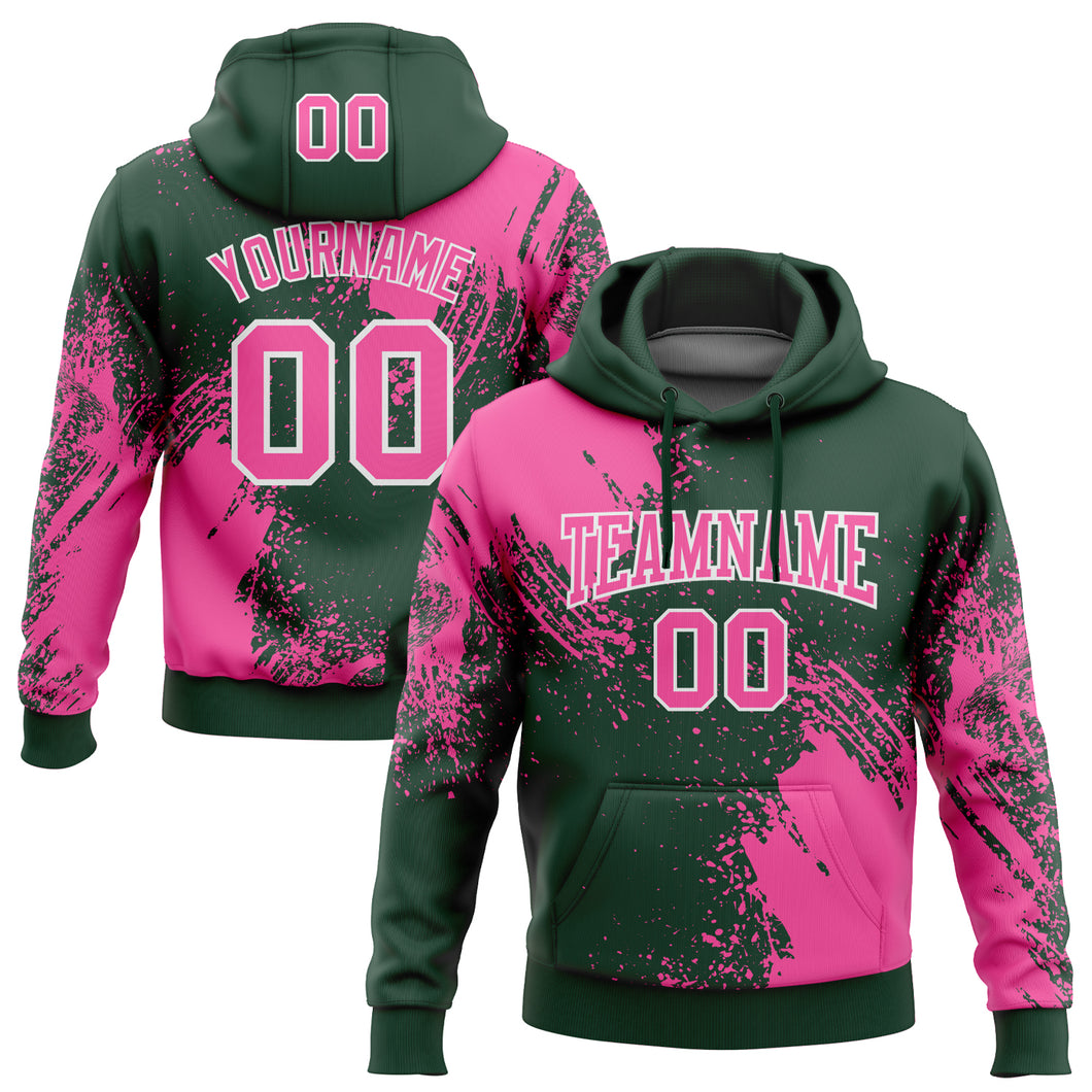 Custom Stitched Green Pink-White 3D Pattern Design Abstract Brush Stroke Sports Pullover Sweatshirt Hoodie