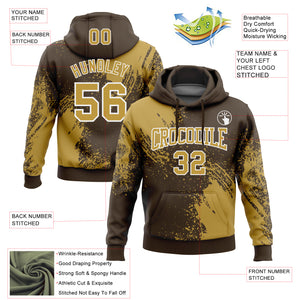 Custom Stitched Brown Old Gold-White 3D Pattern Design Abstract Brush Stroke Sports Pullover Sweatshirt Hoodie