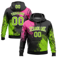 Charger l&#39;image dans la galerie, Custom Stitched Black Neon Green-Pink 3D Pattern Design Abstract Brush Stroke Sports Pullover Sweatshirt Hoodie
