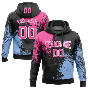 Custom Stitched Black Pink-Light Blue 3D Pattern Design Abstract Brush Stroke Sports Pullover Sweatshirt Hoodie