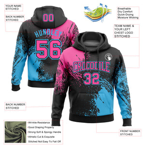 Custom Stitched Black Pink-Sky Blue 3D Pattern Design Abstract Brush Stroke Sports Pullover Sweatshirt Hoodie