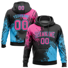 Charger l&#39;image dans la galerie, Custom Stitched Black Pink-Sky Blue 3D Pattern Design Abstract Brush Stroke Sports Pullover Sweatshirt Hoodie
