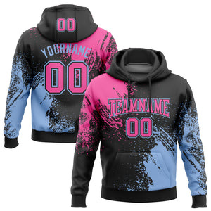 Custom Stitched Black Pink-Light Blue 3D Pattern Design Abstract Brush Stroke Sports Pullover Sweatshirt Hoodie