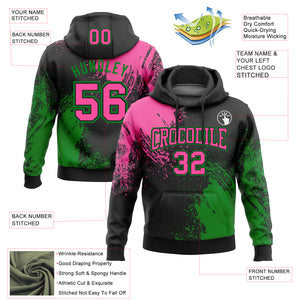 Custom Stitched Black Pink-Grass Green 3D Pattern Design Abstract Brush Stroke Sports Pullover Sweatshirt Hoodie