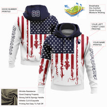 Laden Sie das Bild in den Galerie-Viewer, Custom Stitched White Navy-Red 3D American Flag And Fish Hook Fishing Sports Pullover Sweatshirt Hoodie
