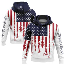 Laden Sie das Bild in den Galerie-Viewer, Custom Stitched White Navy-Red 3D American Flag And Fish Hook Fishing Sports Pullover Sweatshirt Hoodie
