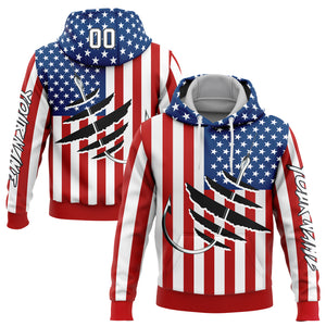 Custom Stitched Red US Navy Blue-Black 3D American Flag And Fish Hook Fishing Sports Pullover Sweatshirt Hoodie