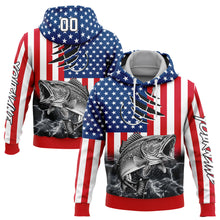 Load image into Gallery viewer, Custom Stitched Red US Navy Blue-Black 3D American Flag And Largemouth Bass Fish Fishing Sports Pullover Sweatshirt Hoodie
