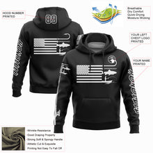 Laden Sie das Bild in den Galerie-Viewer, Custom Stitched Black White 3D American Flag And Fish Hook Fishing Sports Pullover Sweatshirt Hoodie
