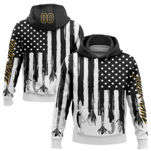 Charger l&#39;image dans la galerie, Custom Stitched Black Old Gold-White 3D American Flag And Fish Hook Fishing Bait Sports Pullover Sweatshirt Hoodie
