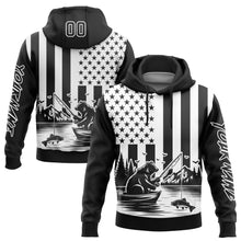 Charger l&#39;image dans la galerie, Custom Stitched Black White 3D American Flag And Fish Fishing Sports Pullover Sweatshirt Hoodie
