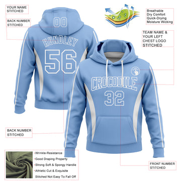 Custom Stitched Light Blue White 3D Pattern Design Color Blocking Stripe Sports Pullover Sweatshirt Hoodie