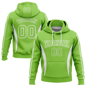 Custom Stitched Neon Green White 3D Pattern Design Color Blocking Stripe Sports Pullover Sweatshirt Hoodie