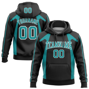 Custom Stitched Black Teal-White 3D Pattern Design Segmentation Patchwork Stripe Sports Pullover Sweatshirt Hoodie